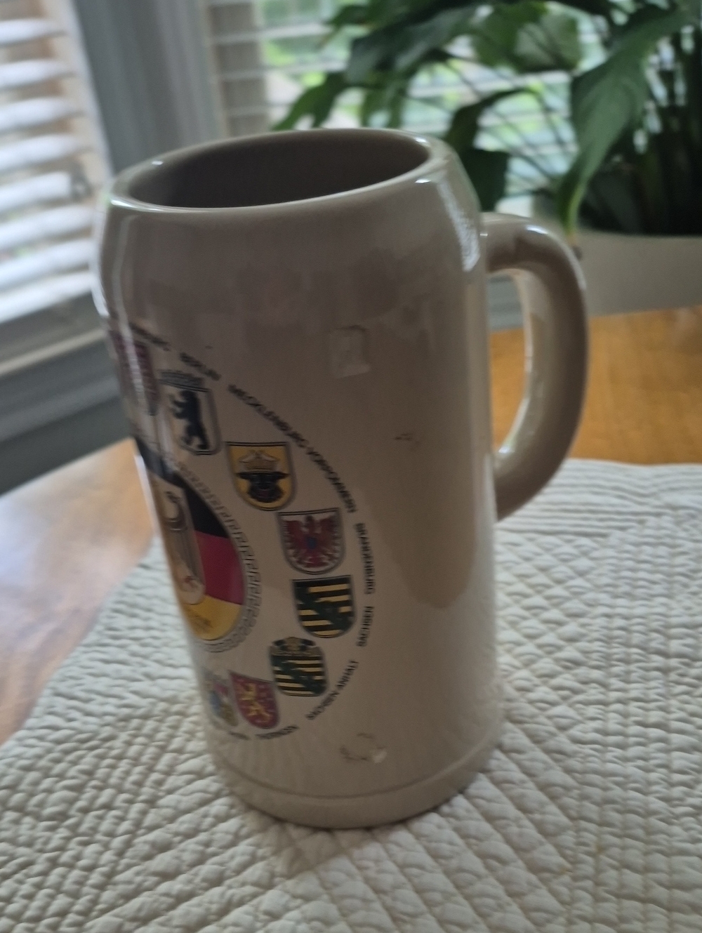 Vintage German Beige Beer Stein Mug with Emblems